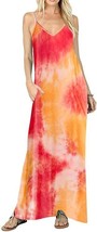 Women&#39;s Red/Orange V Neck Casual Loose Long Maxi Dress with Pockets - Si... - $18.40