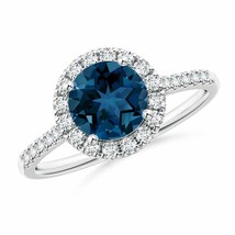 ANGARA Round London Blue Topaz Halo Ring with Diamond Accents in 14K Gold - £1,092.99 GBP