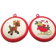 Rudolph Reindeer and Santa Christmas Tree Ornaments Handmade Embroidery Set - $19.87