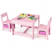 Kids Table Chairs Set With Storage Boxes Blackboard Whiteboard Drawing-P... - $2,551.39 MXN