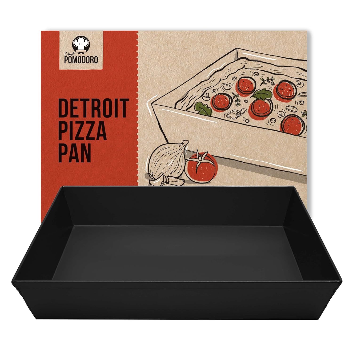 Chef Pomodoro Detroit Style Pizza Pan, 14 x 10-Inch, Hard Anodized Aluminum, Pre