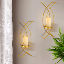 Candle Sconces Set of Two Metal Wall Sconce Candle Holder Wall Mounted Wall - £34.50 GBP+