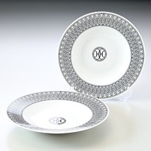 Hermes H deco Soup Plate Set of 2 porcelain black white ash pasta 22 cm - £288.22 GBP