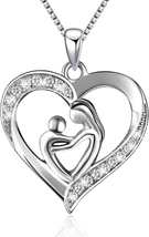 925 Sterling Silver Mother-Child Love Heart Pendant - Elegant Necklace for Mothe - £7.24 GBP+