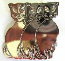 3 Three Cats Pin Brooch Unmarked Sterling Silver Vintage Modernistic Design - $24.95