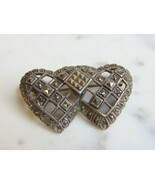 Womens Vintage Estate Sterling Silver Hearts Brooch 11.1g E5108 - €51,75 EUR