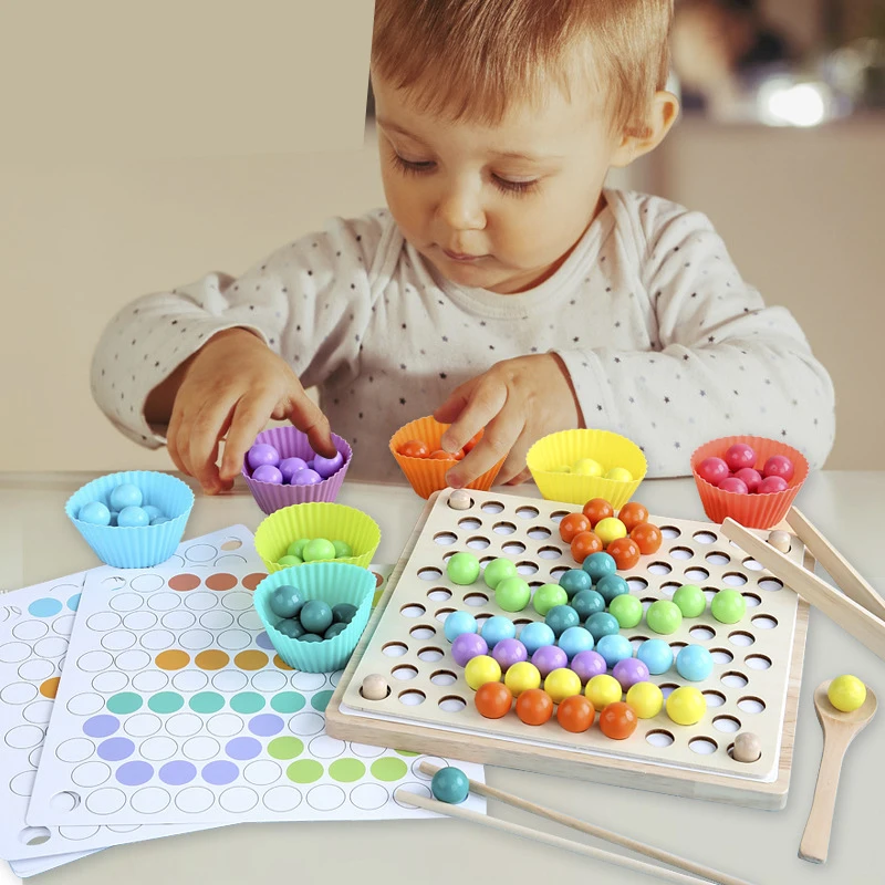 Play DIY Elimination Bead Clip Bead Fine Motor Training Board Game Wooden Montes - £32.78 GBP