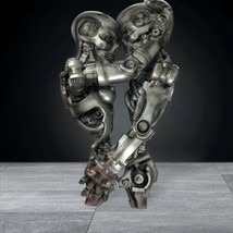 Steampunk Robot Lovers Wall Sculpture Terminator Style Silver Industrial Embrace - £66.16 GBP