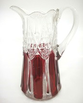 EAPG Duncan &amp; Miller Ladders and Diamonds Glass Pitcher Ruby Flash Panels 10&quot; - £93.15 GBP