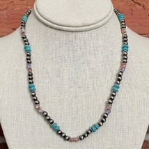 New Boutique Faux Navajo Style Pearl Necklace Turquoise Orange Purple We... - $24.99