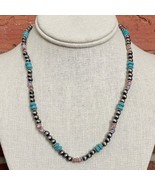 New Boutique Faux Navajo Style Pearl Necklace Turquoise Orange Purple We... - $34.17 CAD