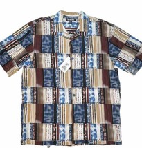 Stacy Adams Linen Shirt Mens Size XXL Graphic Print  Short Sleeve Button Up  NWT - £26.66 GBP