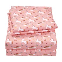 Unicorn Printed Kids Pink Full Sheet Set - Kids Girls Toddlers Soft Breathable F - £41.55 GBP