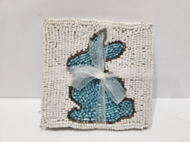 Easter Spring Blue Bunny Rabbit Beaded Drink Coasters Set of 4 - $21.77