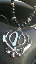 Silver plated punjabi large sikh khanda pendant car rear mirror hanging mala m2 - $21.00