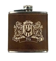 Foy Irish Coat of Arms Leather Flask - Rustic Brown - £19.71 GBP