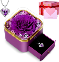 Mothers Gifts for Mom, Preserved Purple Real Rose with Purple Necklace, Forever  - £42.86 GBP