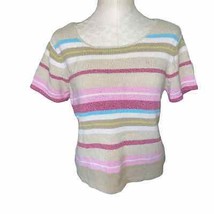 Vintage Liz Claiborne Sport Short Sleeve Knit Striped Sweater Shirt Sz PM - £20.72 GBP