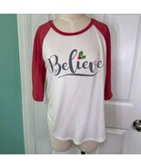 Christmas Believe Santa 3/4 Sleeve Burnout Tee Shirt Women’s Size XL - €7,37 EUR