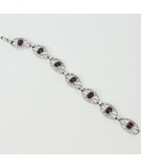 Sarah Coventry Silver Tone Purple Faux Amethyst Chain Bracelet 7 1/2&quot; Vi... - $14.69