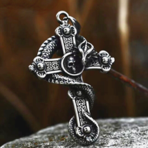Men&#39;s Gothic Retro Skull Dragon Cross Pendant Necklace Jewelry Chain 24&quot;... - £9.48 GBP