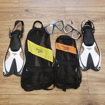 SPEEDO DIVE Snorkel Set Bundle: 2 Sets of Goggles, 2 Mesh Bags and JR L/XL Fins - £21.80 GBP