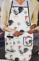 Fabric Kitchen Apron w/pocket &amp; small towel,23&quot;x36&quot;,BLACK,WHITE &amp; RED RO... - $14.84