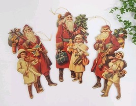 Vtg Merrimack Publishing Victorian Santa &amp; Girl Christmas Ornaments 6.5&quot; 3 Pc - £11.15 GBP