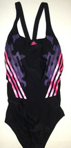 New Womens 16 NWT Adidas Swimsuit Black Purple Pink Logo Cups One Piece Bathing  - £69.38 GBP