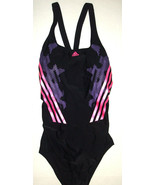 New Womens 16 NWT Adidas Swimsuit Black Purple Pink Logo Cups One Piece ... - £69.63 GBP