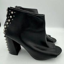 Madden Girl Arla Studded Peep Toe Booties Black 8.5M Block Heel Zip Back - $38.00