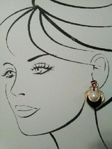 Vintage Fashion Clip Earrings Golden Heart W/ Faux Pearl Citine Blk Enamel - £24.27 GBP