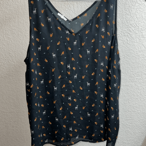 Primary image for MAURICES BLACK deer bird bunny sleeveless blouse top FOREST ANIMALS top