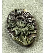 Nicely Carved Green &amp; Dark Brown Sunflower Oval Stone Pendant or Other U... - £26.39 GBP