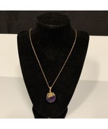 Amethyst Crystal Cluster Necklace 13” Chain Gold Tone Witchy Mystic Goth KG - $27.12 CAD