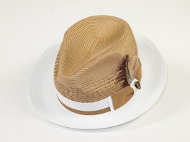 Men's Bruno Capelo Belvedere 2-Tone Straw Style Fedora Hat BD962 Tan/White image 3