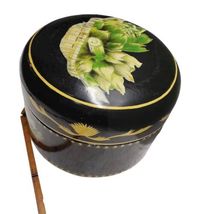 Black Maitland Smith Round Lacquered Box 12x8" Artichoke Design Decorative image 6