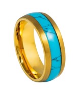 Tungsten Ring Dome Yellow Gold Blue Plated Blue Turquoise Inlay 8mm Band... - $53.06 CAD