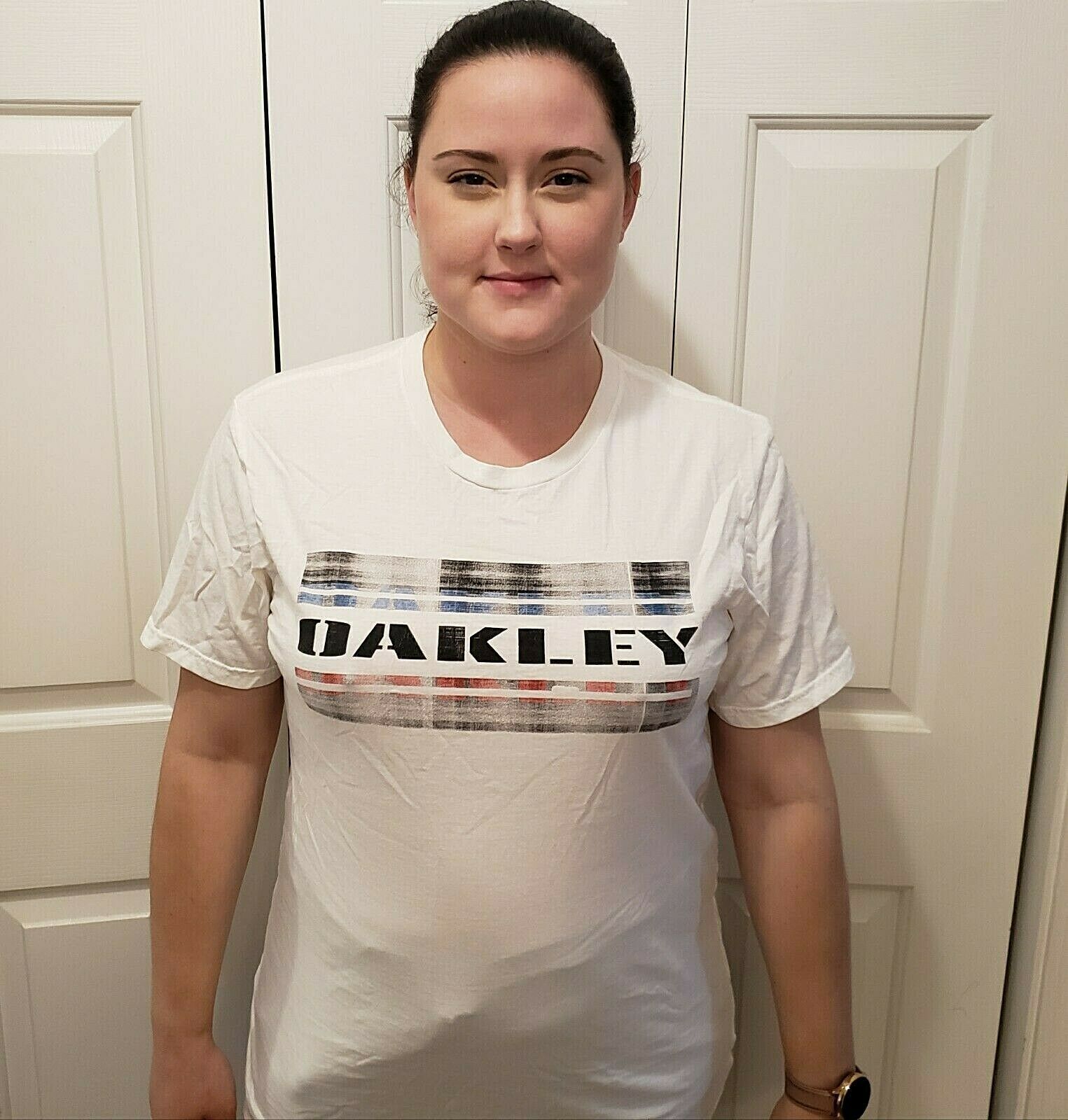 Oakley Men's Regular Fit Logo Plaid Graphic T-Shirt Size Large 96548 White - $12.61