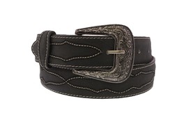 Western Cowboy Belt Black Leather Embroidered Removable Buckle Cinto Vaquero - $29.99