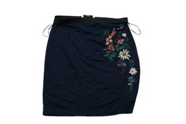 Dark Blue Polyester Elastane Tight Fitting Short Skirt With Floral Side-Sz 14/16 - £3.96 GBP