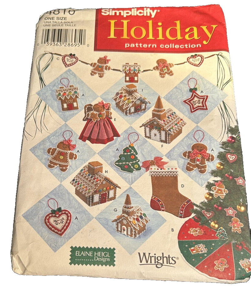 Simplicity 4810 Holiday Patterns Christmas Ornaments Stocking Tree Skirt Swag - $7.87