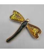 Dragonfly Brooch Pin Gripoix Style Acrylic Green Body Molded Yellow Wings - $464.71 MXN