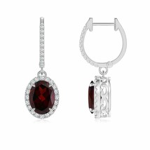ANGARA Natural Garnet Oval Hoops Earrings with Diamond for Women in 14K Gold - £1,004.60 GBP