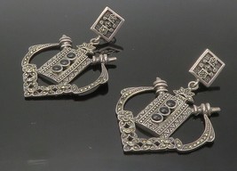 925 Sterling Silver - Vintage Black Onyx &amp; Marcasite Dangle Earrings - EG7285 - £77.02 GBP