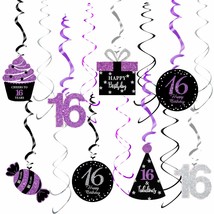 Sweet 16 Birthday Decorations Purple Silver Black For Women/Girl 16Th Birthday P - £18.21 GBP