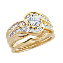 Diamond Engagement Ring 14k Yellow Gold Finish Her Wedding Bridal Ring Set - £75.90 GBP