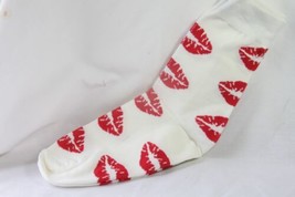Ladies Socks 1 pr. Crew (new) LIPSTICK - WHITE W/ RED LIP&#39;S - £8.50 GBP