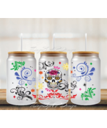 Sugar Skull Blue swirls  | UV DTF 16oz Glass Can - $5.47 CAD
