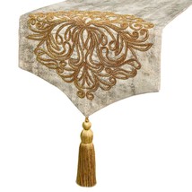 Zarina Goldstitch - Gold Linen Jacquard Decorative Table Runner - £57.23 GBP+